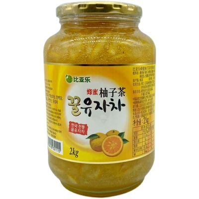 比亚乐蜂蜜柚子茶2kg韩国原装进口 蜜炼水果茶酱罐装奶茶店专用