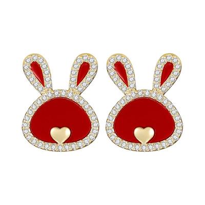 caromay红色爱心兔子耳环