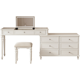 转角梳妆台斗柜一体法式奶油风卧室实木烤漆拐角三角化妆桌收纳柜