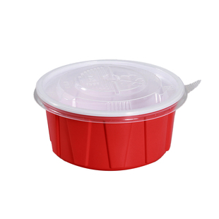 麻辣烫打包盒商用外卖一次性碗带盖圆形红白米饭塑料碗耐高温餐盒