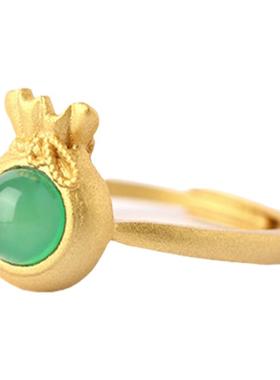 旅游景点地摊同款中国风复古法镀金戒配饰钱袋福袋镶玉髓指环戒指