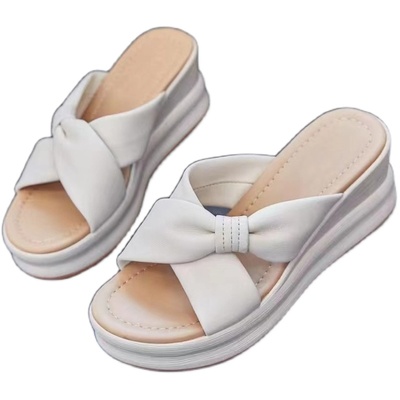 专柜正品夏季新款头层牛皮聚胺胺轻便松糕底时尚舒适女凉拖56709