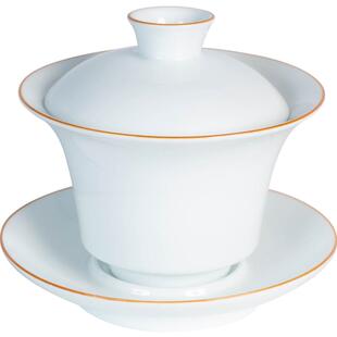 容山堂白瓷三才盖碗茶杯套装悬停盖碗单个不烫手陶瓷茶碗功夫茶具