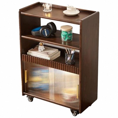 全实木可移动储物边柜