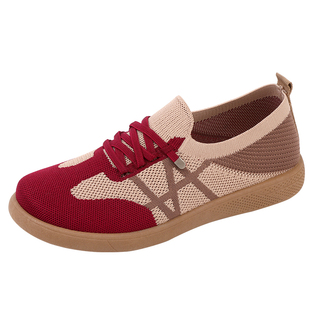 春夏女鞋休闲飞织布鞋女软底透气妈妈鞋轻便舒适一脚蹬红色单鞋女