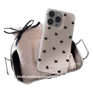 米色满屏小爱心适用苹果17promax手机壳iphone14女款16pro新款13高级个性创意趣味少女可爱12软边硬壳p防摔11