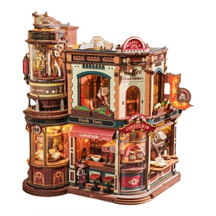 若态若客咖啡工厂木质模型积木女友diy手工玩具模型生日新年礼物