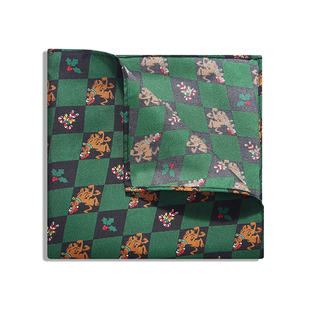 GIEVES CHARLES新款印花可卡犬绿色高级方巾男士商务休闲西服方巾