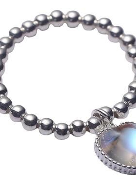 爱心弹力可调节月光石925纯银