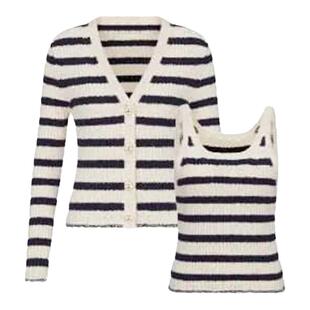 jisoo金智秀同款条纹针织开衫女设计感毛边针织衫短外套吊带背心