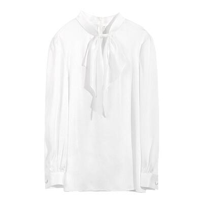 OFFIY宽松法式长袖醋酸白衬衫