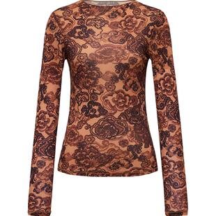 EP YAYING雅莹女装 半高领网眼印花修身打底衫 2025新款5507A