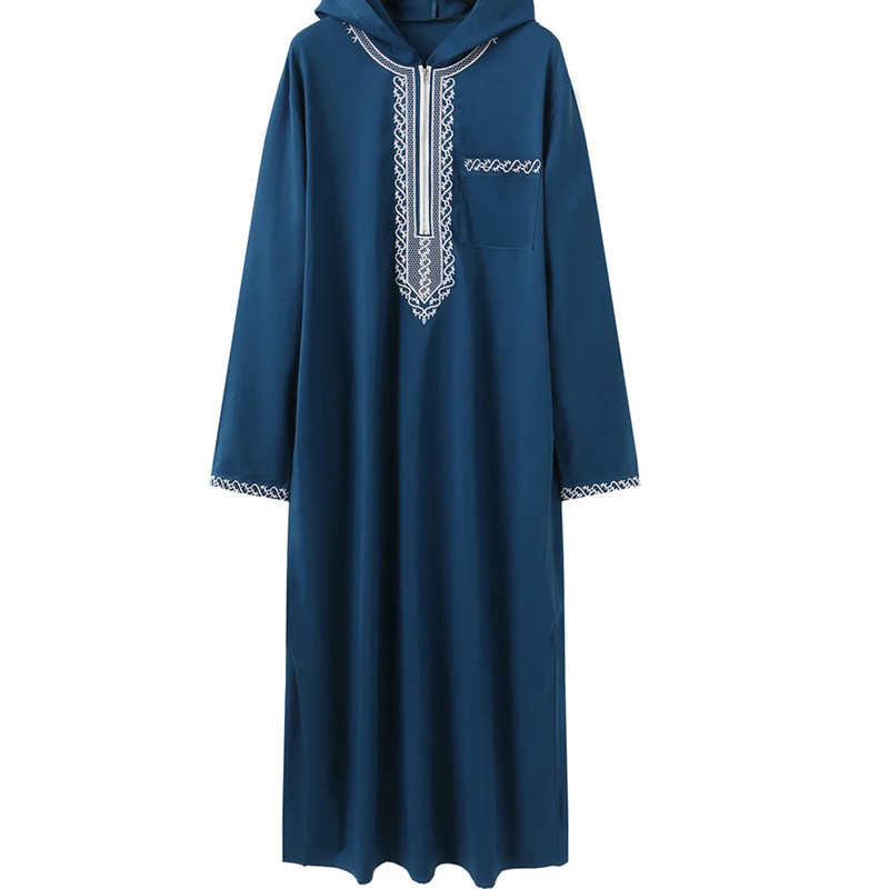 迪拜旅游男士刺绣长袍民族休闲袍子宽松Arab Thobe Robe Muslim