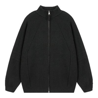 双拉链半高领开衫针织衫外套