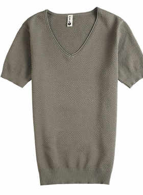 夏季新款男士冰丝半袖针织衫韩版修身弹力纯色V领短袖薄款打底衫
