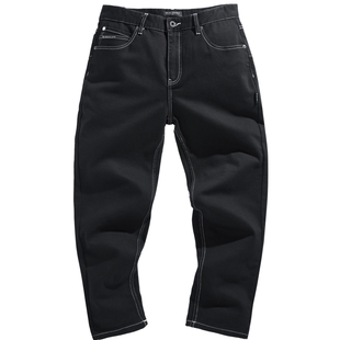 太平鸟男装 秋季洋气时尚明线设计牛仔长裤男黑色锥形长裤潮