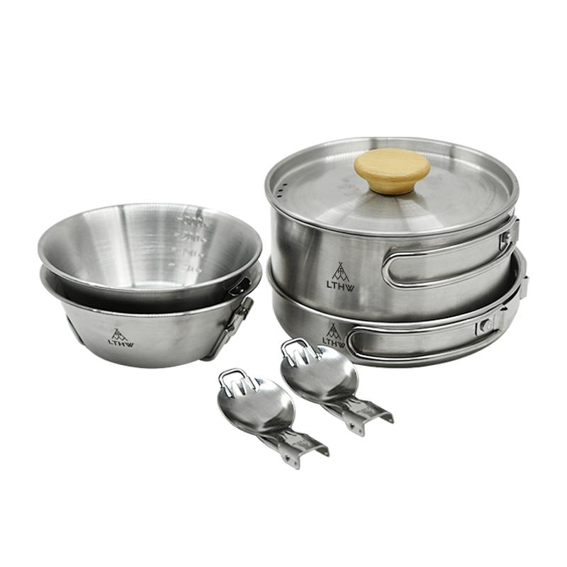 旅腾便携不锈钢套锅野炊锅具野营露营折叠锅炊具户外烧饭餐具套装