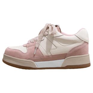 小个子女鞋真皮厚底内增高小白鞋女2026春季新款粉色休闲德训板鞋