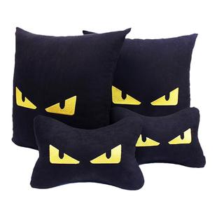 车用头枕抱枕四件套汽车枕头枕一对车内颈枕绣花小怪兽汽车靠枕