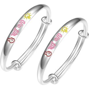 周六福银聪慧镯手镯女999足银聪明伶俐可爱银镯子宝宝款银饰