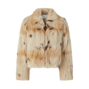 商场同款 摩萨克冬面层狐狸毛牛角扣翻领杂色外套女