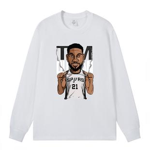 马刺队21号邓肯纪念t恤石佛篮球训练服长袖男上衣服重磅直喷定制