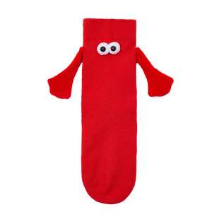 会牵手的袜子女红色本命年磁吸中筒秋冬条纹情侣可爱卡通新年长袜