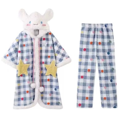 加厚！玉桂狗连帽珊瑚绒睡袍