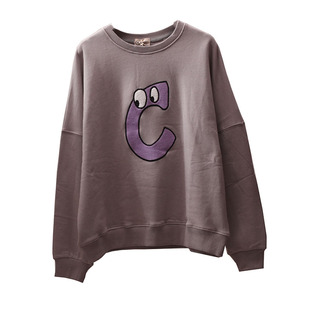 复古日系百搭卡通刺绣圆领卫衣女灰色宽松长袖上衣可爱休闲风大码