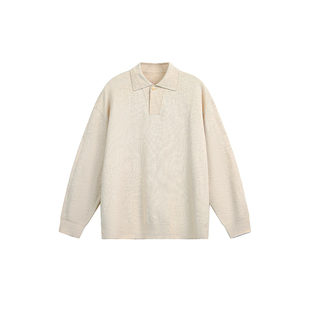 GOKIGA宫崎迦潮流复古老钱风polo领针织衫男秋季纯色套头毛衣2604