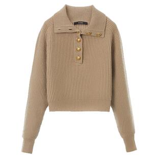 朗姿欧洲EiLEEN ELITEE2024冬新款纯羊毛法式设计感翻领毛针织衫