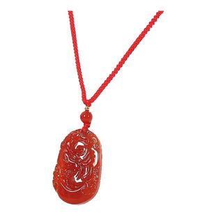 天然红玛瑙十二生肖项链吊坠男女属相龙年本命年红绳保平安毛衣链