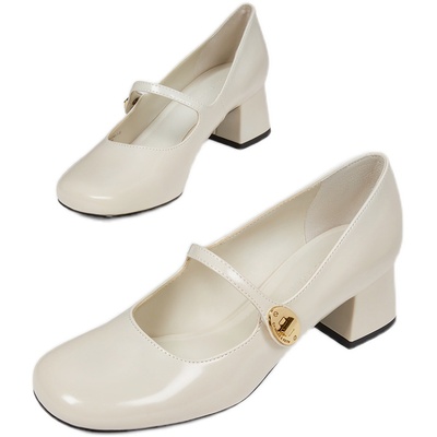 CHARLES&KEITH秋冬女鞋CK1-60280433法式粗跟方头金属扣玛丽珍鞋