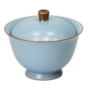 天蓝汝窑盖碗｜正品高档仿古开片汝瓷三才碗二才茶碗家用功夫茶具