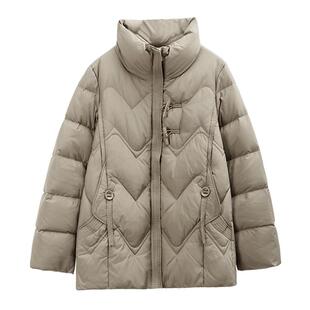 鸭鸭羽绒服女2025年冬季新款中老年短款立领保暖休闲妈妈装外套Y