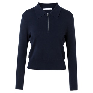 朗姿POLO领修身正肩拉链毛针织衫百搭气质通勤上衣2026年春季新款