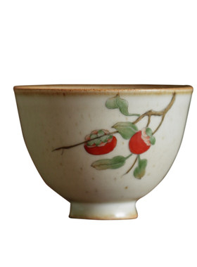 全手绘柿子绣球品茗陶瓷茶杯