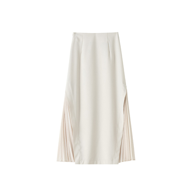 夏季雪纺拼接压褶西装半身裙