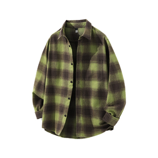 GV真维斯法兰绒格子衬衫男秋冬季新款男士外套男款加厚磨毛衬衣B