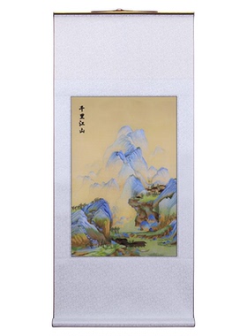 中国手工刺绣卷轴山水画，送老外