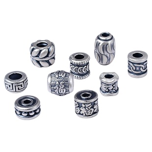 S999足银桶珠福字六字金钱珠树叶回纹手串纯银男女士手链diy隔珠