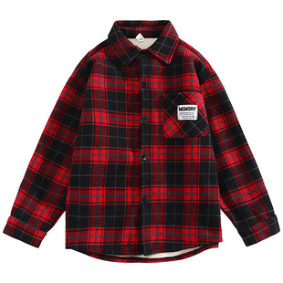 男童秋冬加绒格子衬衫冬2025新款加厚炸街衬衣外套中大童洋气潮酷