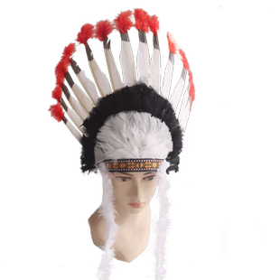 成人印第安人羽毛头饰原始土著野人cos帽子儿童酋长舞台表演道具