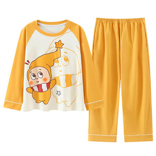女童睡衣长袖春秋季纯棉可爱星星人儿童中大童套头家居服全棉套装