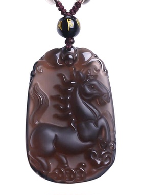 妙韵男女黑曜石生肖马吊坠吉祥物