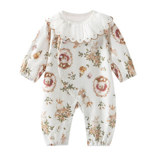 婴儿连体衣新生儿宝宝幼儿开春衣服春秋季春装女打底睡衣哈衣爬服