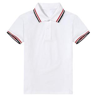 中小学生校服夏季男女白色翻领短袖T恤儿童polo衫中大童棉质班服