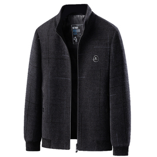 爸爸春装外套新款中年男士加厚呢子夹克中老年人男装爷爷休闲上衣