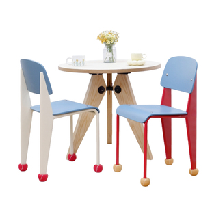 居美优家居实木餐椅奶油风蓝色靠背椅中古包豪斯椅子设计师书桌椅