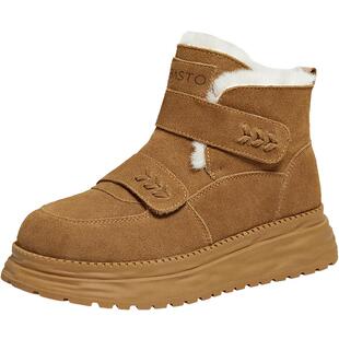 百思图25冬新款真皮厚底雪地靴保暖东北大棉鞋女毛毛短靴WW378DD5